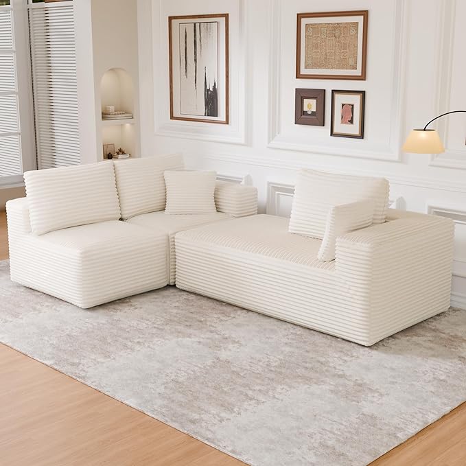 104 Modular Sectional Sofa with L-Shape Chaise Modern Upholstered Cloud Couches for Living Room Bedroom No Assembly Required Cream