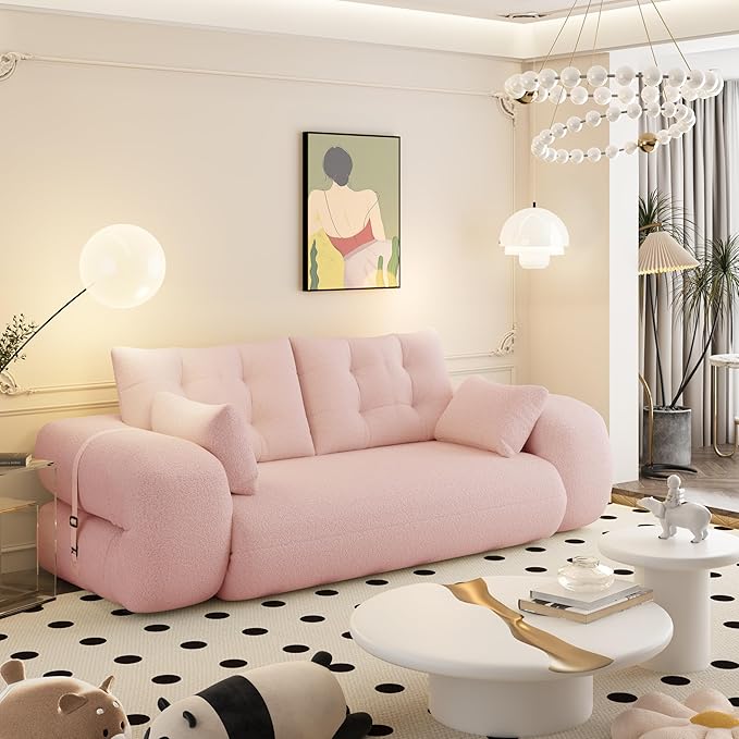 Polibi 78.7 Foldable Sleeper Sofa Bed - 3-in-1 Lazy Sofa Couch Human Dog Bed with Teddy Fabric &amp Foam Filling for Living Room Playroom No Assembly Required (Pink)