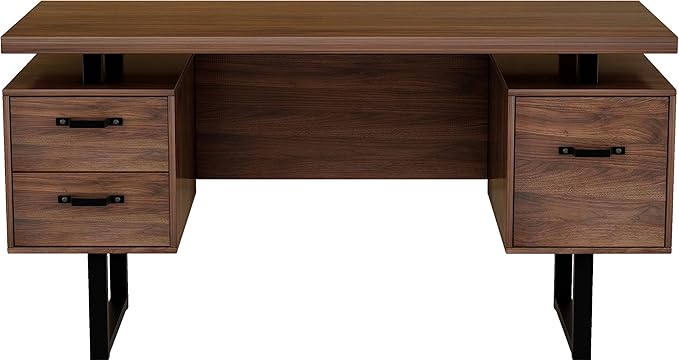 Home Office Computer Desk with DrawersHanging Letter Size Files 59 inch Writing Study Table with Drawers