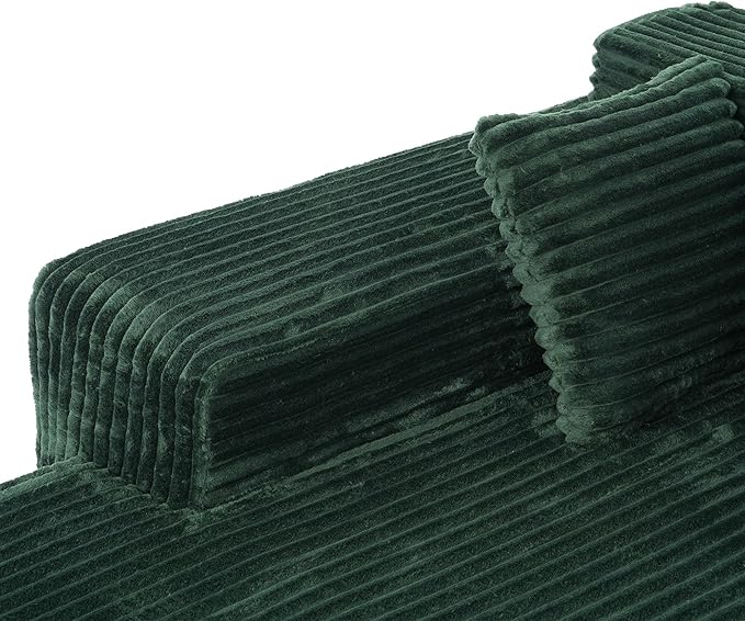 FUFU&ampGAGA 134” U Shaped Sectional Couch for Living Room Corduroy Cloud Sofa with Pillows Modern Boneless Sofa Couch with Chaise No Assembly Required Green 134”W x 61.8”D x 25.6”H