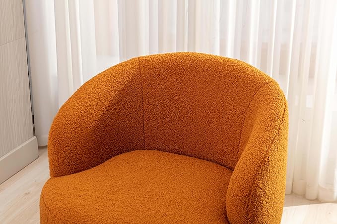 25.6'' Teddy Swivel Accent Chair for Living Room Small Round Swivel Chairs with Metal Base for BedroomBarrel Chairs for Bedroom Corner Or Small Spaces Cozy (Caramel)