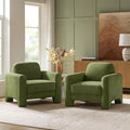 HULALA HOME Modern Curved Accent Club Chairs Set of 2 Chenille Armchair Upholstered Sofa Chairs with Wrapped Armrests Comfy Reading Armchair for Living Room Easy Assembly Olive