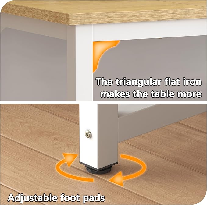NSdirect 63 Computer DeskLarge Home Office Desk Wide Workstation 1 inch Thicker Tabletop for WritingGames and Home Work PC Desk Modern Finish Wood Board and Sturdy Steel LegsOak+White
