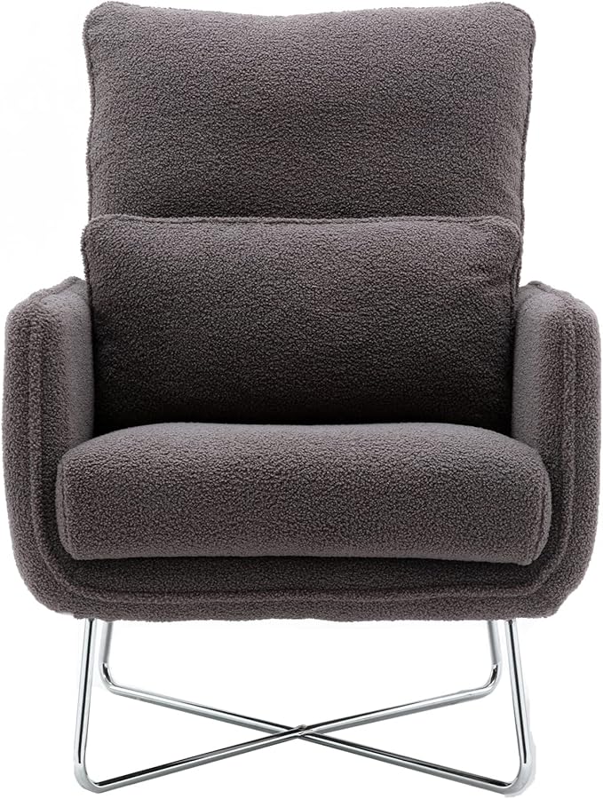 Modern Comfy Leisure Accent Chair Teddy Short Plush Particle Velvet Armchair with Lumbar Pillow for Living Room