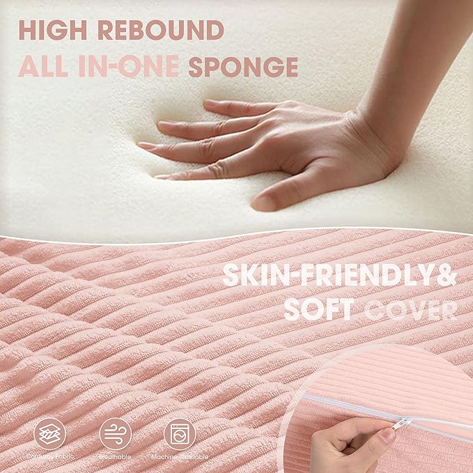 Folding Sofa Bed with Pillow Memory Foam Fold Out Chair Bed Convertible Sleeper Chair with Washable Cover Futon Floor Couch for Living Room/Dorm/Guest Use/Home Office/ApartmentPink