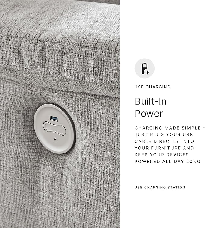 Signature Design by Ashley Barnsana Minimalist Power Reclining Sofa with USB Charging Ports Light Gray
