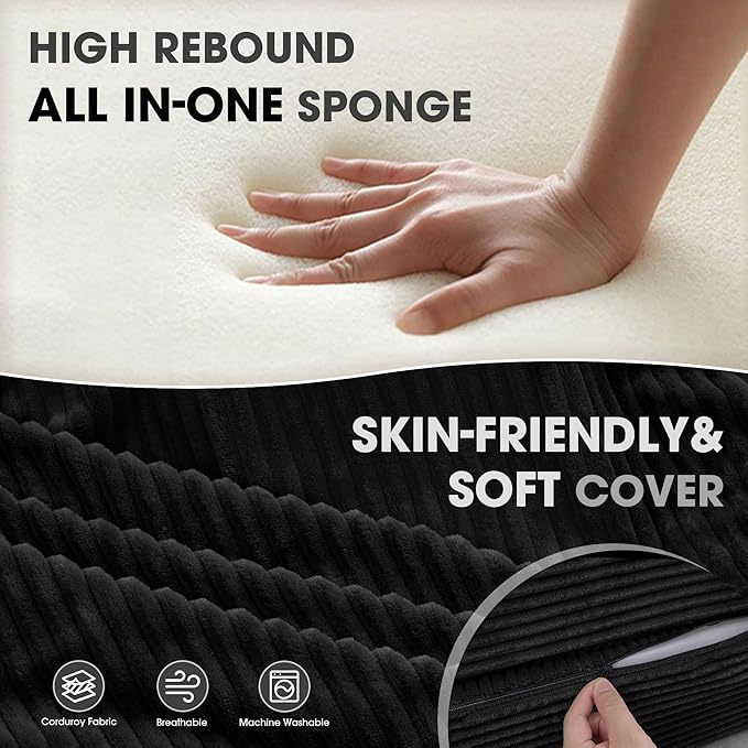 Folding Sofa Bed with Pillow Memory Foam Fold Out Chair Bed Convertible Sleeper Chair with Washable Cover Futon Floor Couch for Living Room/Dorm/Guest Use/Home Office/Apartment Black