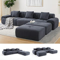 122 Modular Sectional Sofa Convertible L-Shape Cloud Couch Corduroy Upholstered Boneless Sofa Set with Deep Seat &amp Movable Ottoman No Assembly Needed for Living Room Bedroom Home Office Gre