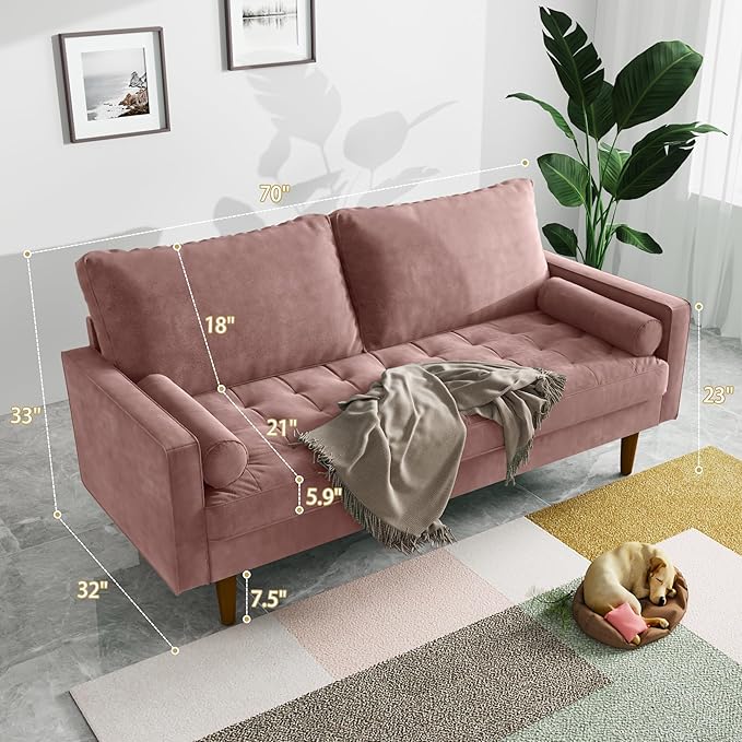 Loveseat Sofa70 Inch Velvet Couch for Living RoomSmall Couch Spring CushionsEasy Assembly Sofa Couches with Throw Pillow for Small Spaces (Black)