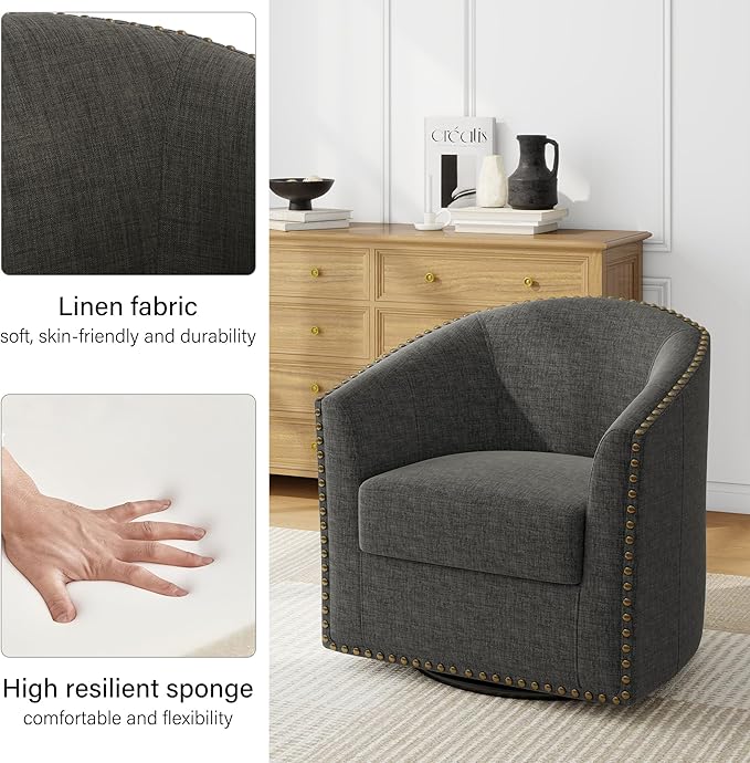 Swivel Barrel Accent Chair Modern Round Small Reading Armchair for Living Room Bedroom (Grey Set of 1)