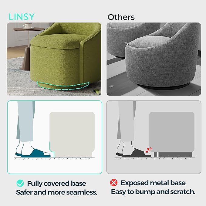 LINSY Swivel Accent Chair with Storage Comfy Chenille Barrel Chairs Small 360 Swivel Modern Armchair for Living Room Bedroom Boucle Reading Chair for Study Room (Green)