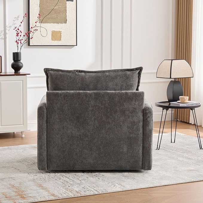 36.2 Oversized Square Swivel Accent Chair 360° Rotating Barrel Armchair Comfy Single Cloud Sofa Chair with Metal Base and Thick Padded for Nursery Bedroom Living Room &amp Offices (Gray)