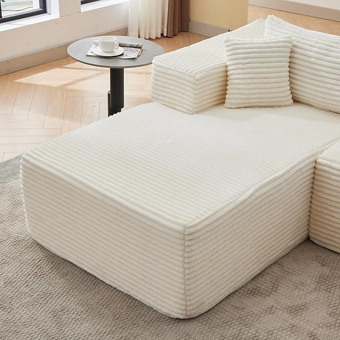 107 Combination Sofa Couches Does Not Require Assembling L-shaped ReclinerModular Sofa Set Of 2Fits Living Room Bedroom Office Corduroy FabricEquipped with headrest (left facing chaise White）