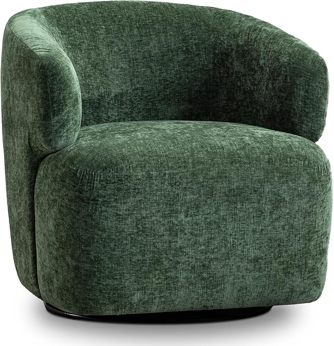 Swivel Accent Chair Chenille Barrel Chair for Living Room Cozy Round Boucle Arm Chair Metal Base for Club Nursery Bedroom Green