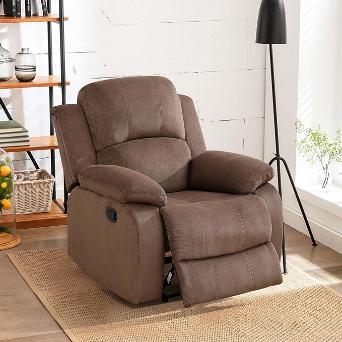 Manual Velvet Recliner Chair Sofa for Living Room35 Ergonomic Reclining Chair with 10 Arm/Upholstered Seat/Metal FrameModern Single Couch for Rv Sofa/Home Theater Seating/Office(Brown)