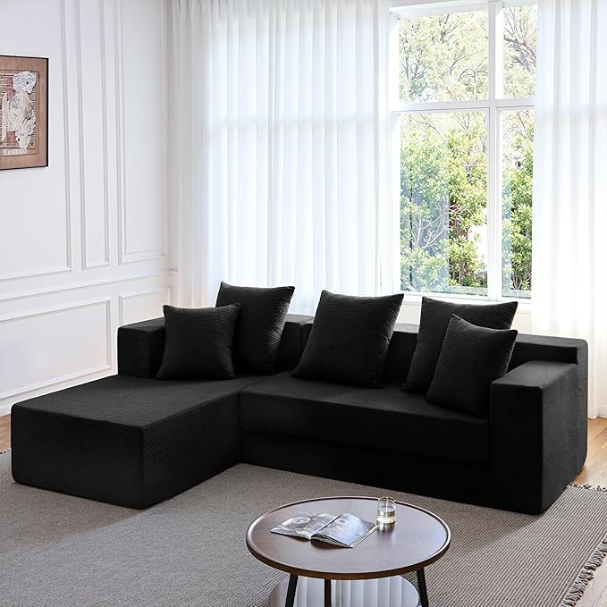 YINIX 106 Modular Sectional Sofa Modern Cloud Couch with L-Shape Chaise Upholstered Boneless Couches with Deep Seat Comfy Corduroy Sofa for Living Room Bedroom No Assembly (Black)