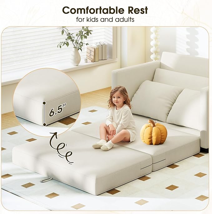 51 Convertible Sofa Bed 2 in1 Folding Sofa Bed Loveseat Sleeper Sofa for Small Spaces Fold Out Floor Couch with 2 Pillows for Apartment Living Room &amp Guest Room Beige Chenille Fabric
