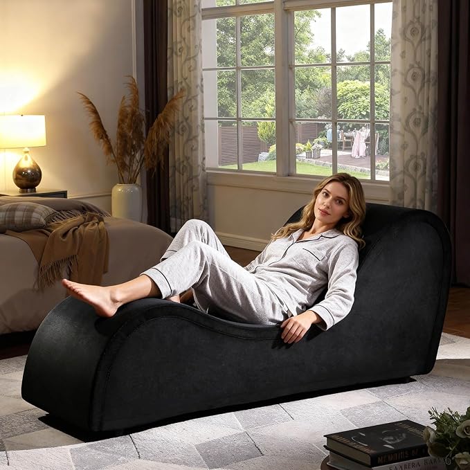 Black Sofa Couch Chair 67 Large Chaise Lounge Chair with Velvet Removable Cover 500 Lbs Capacity Sturdy Ottoman Bench for Stretching Meditation Relaxation Practice