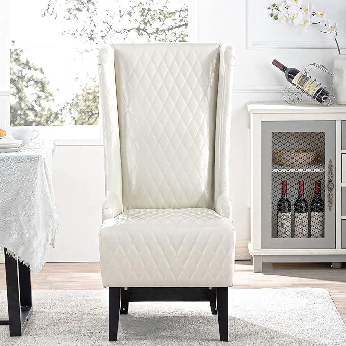GDFStudio 23 Wide High Back Accent Chair Upholstered Wingback Chair Armless Design Modern Vintage High Back Chair with Soft Padded Seat and Wooden Legs for Living Room Bedroom White+PU