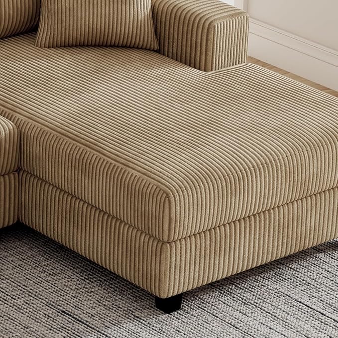 ERYE L-Shaped Reversible Chaise Sectional Sofa Corduroy Upholstered Corner Tufted Sofa Couch with Reversible Chaise LoungeHeadrestsRemovable Armrests and 2 Pillows