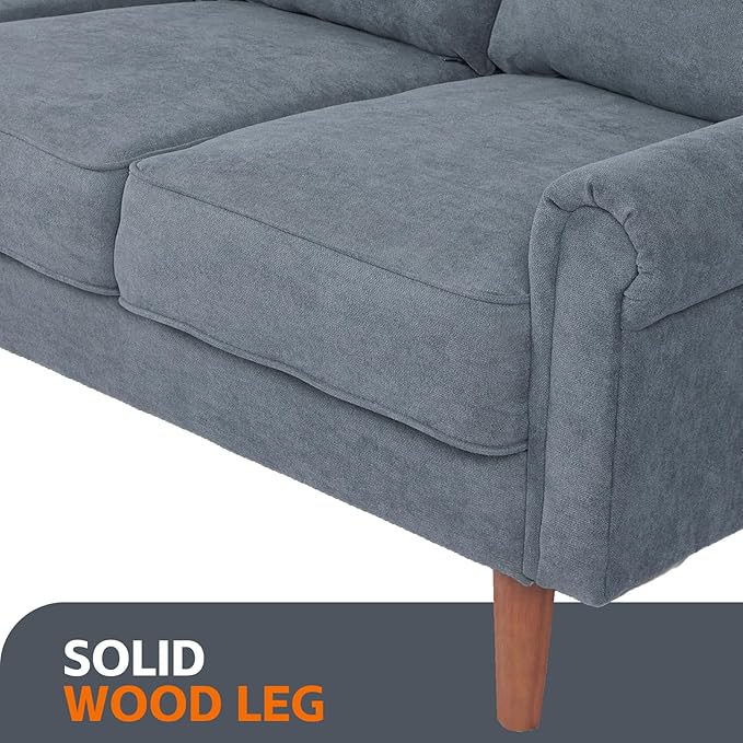 57-Inch Modern Velvet Loveseat Sofa with Rolled Armrests Removable Cushions Solid Wood Legs Comfy Two-Seater Sleeper Couch Easy Assembly for Living Room Bedroom Office Gray