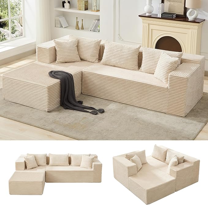 Modular Sectional Sofa Cloud Sectional Couch 106 Comfy L Shaped Black Couches for Living RoomOversized Sofa Sleeper with Deep Seat No Assembly Required