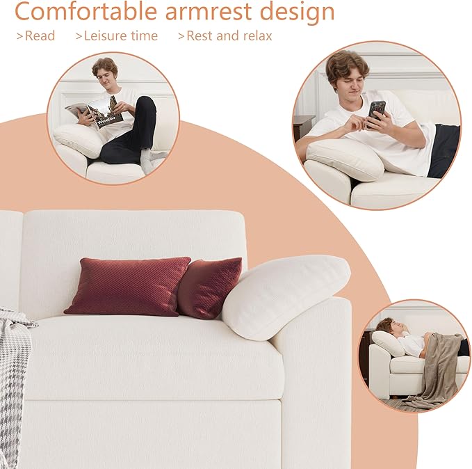 EASE MOOSE Armrest Accessories Module for Chenille Modular Sectional SofaWhite