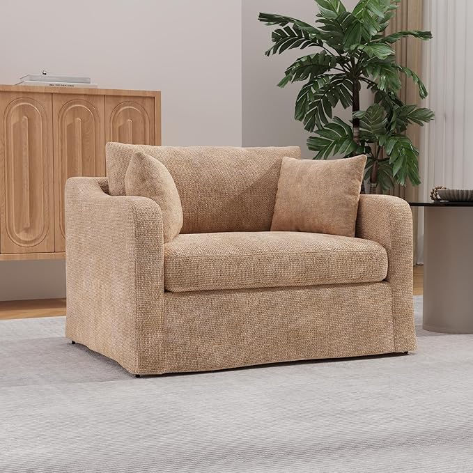 Mlmh &amp Kngwa Chenille Oversized Accent Chair 45.27 Wide Comfy Single Sofa Big Cozy Chairs with 3 Pillows Upholstered Reading Lounge Chair for Living Room Bedroom Wheat