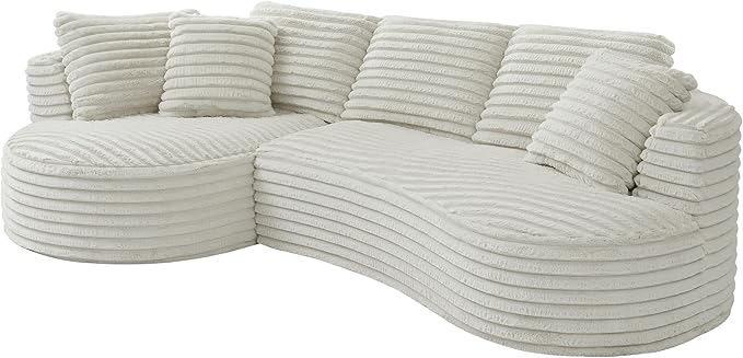 Plush Corduroy Cloud Sectional Sofa with Curved Chaise Oversized 2 Pieces Modular Lounge Sofa with Deep Seat Upholstered Sponge Compressed Couches for Living Room BedroomNo Assembly Required