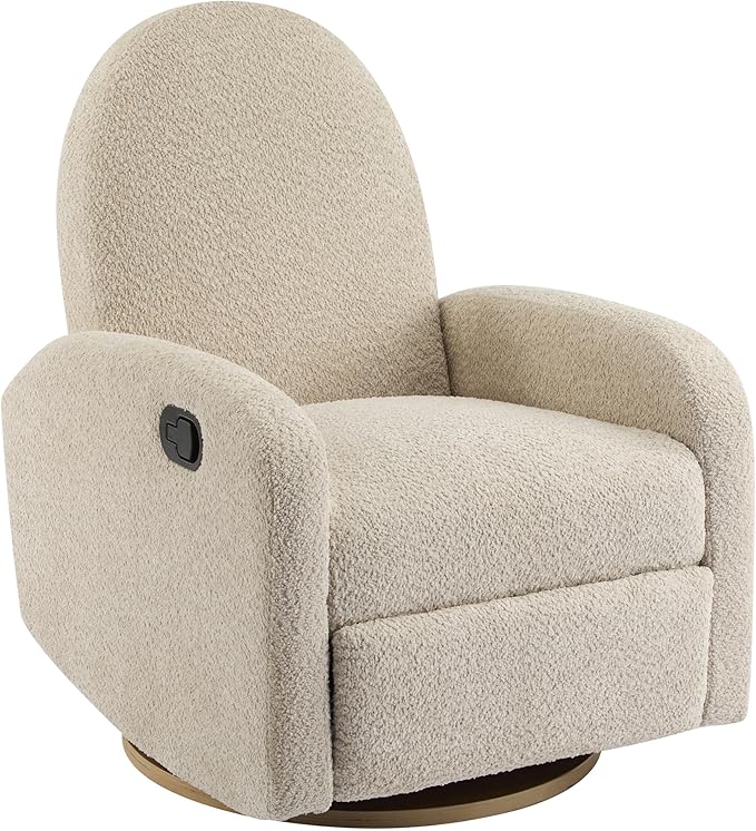 GDFStudio Swivel Glider Recliner Chair Nursery Rocker Recliner Chair with Boucle Upholstered High Back Single Seat Sofa Chair with Deep Seat Manual Nursing Reclining for Living Room Almond