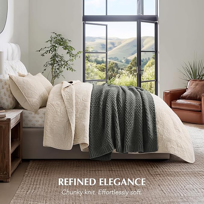 EVERGRACEHOME Chunky Chenille Knit Throw Blanket for Couch Soft Luxurious Moss Stitch Blankets for Bed Cozy Decorative Farmhouse Knitted Throws for Sofa Charcoal Gray 50 x 60