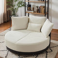 Anwick 52'' Oversized Round Swivel Chair360° Swivel Chair with Adjustable Phone Holder and 4 Pillows Upholstered Couples Chair with Rotating Pulley for Living Room Bedroom Lounge Hotel (Beige)