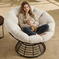 36” Papasan Chair with Cushion and Frame Oversized Papasan Chairs 360° Swivel Olefin Adjustable Feet Suitable for Living Room Patio Bedroom Indoor/Outdoor (White)