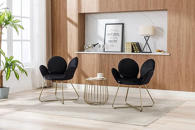 Modern Velvet Accent Chair Comfy Cute Upholstered Vanity Desk Chair w/Metal Legs Soft CushionArmchair for Living Room 2PC/Set