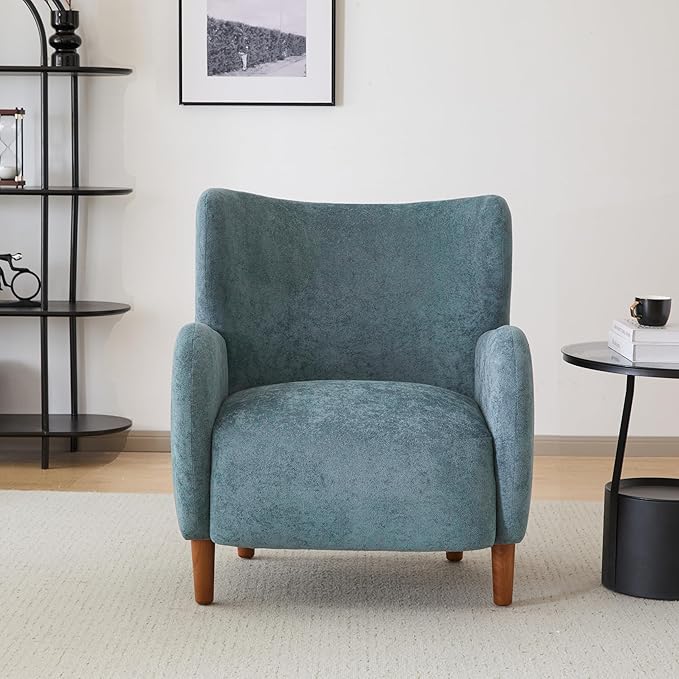 Christopher Knight Home Dolly Mid-Century Modern Velvet Upholstered Wingback Club Chair Living Room Lounge Chair for Relaxation Reading Armchair Solid Wood Living Room Accent Chair Aqua Blue+Brown