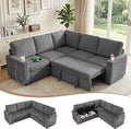 Sectional Sleeper Sofa with Pull Out Bed Plush Corduroy L Shaped Corner Couch with Storage USB Ports Cup Holders Comfy Sectional Couches for Living Room Grey | Modular Couch for Apartment Tool