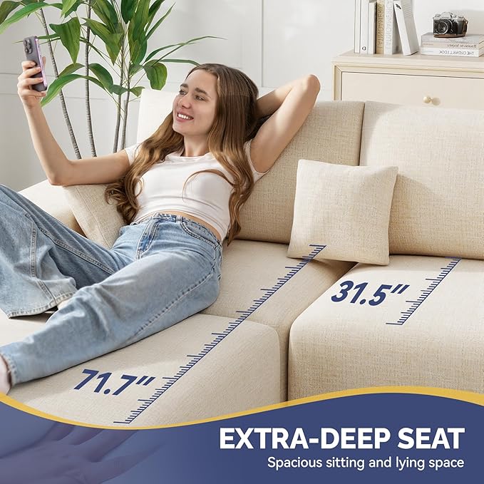 113 L-Shaped Boneless Couch Modern Modular Sectional Sofa with Deep Seat Convertible Chenille Cloud Couches for Living RoomBeige1 PCS