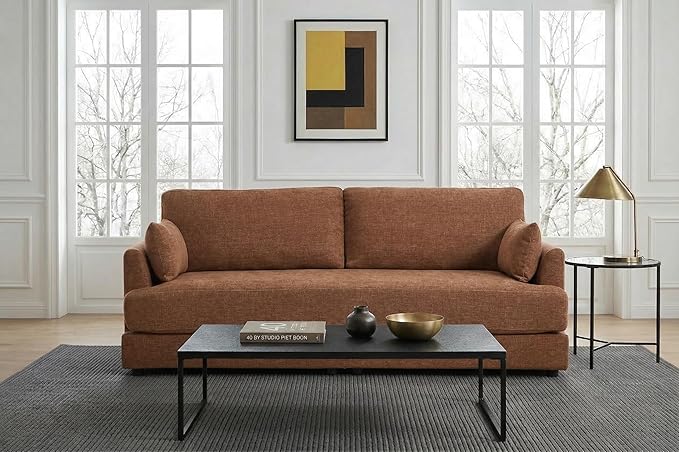 Kingfun 83 Chenille Sofa Modern Couch with Thickened Cushions Mid Century Couches with Solid Wood Frame Comfy Deeper Seats T-Cushion for Living Room and Bedroom Brown