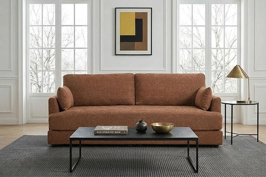 Kingfun 83 Chenille Sofa Modern Couch with Thickened Cushions Mid Century Couches with Solid Wood Frame Comfy Deeper Seats T-Cushion for Living Room and Bedroom Brown
