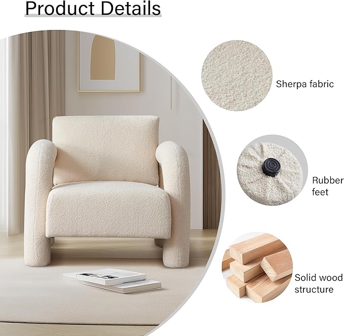 33.5 Modern Accent Chair Velvet Single Sofa for Living RoomComfy Arm Chair Leisure Armchair Single Sofa Chair with Curved Arm for Living Room ApartmentBedroomBeige