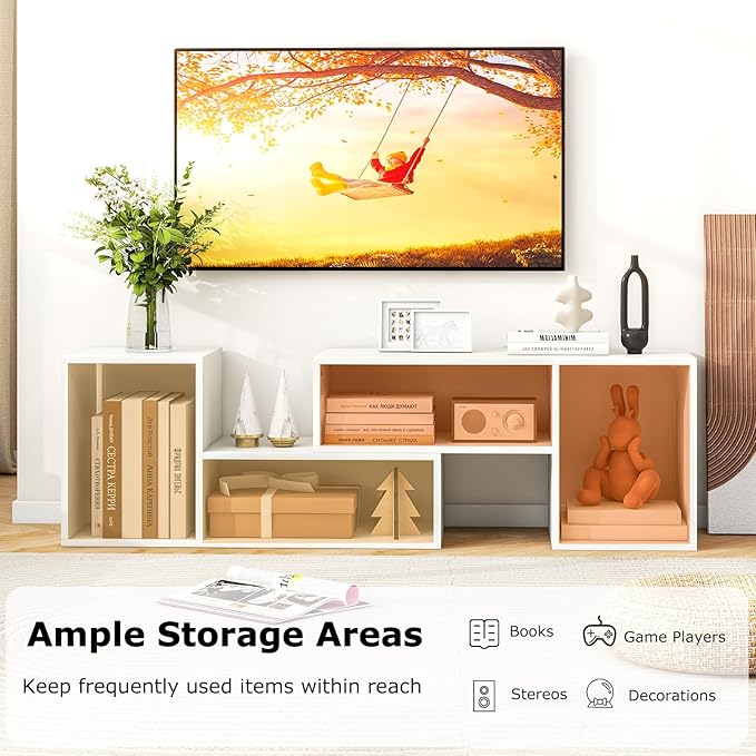 Tangkula 2 Pieces L-Shaped TV Stand Free-Combination Entertainment Center for TVs up to 55 Inch Modern TV Media Console Table with 4 Open Cubes DIY Bookcase Shelf for Living Room (White 2 pcs)
