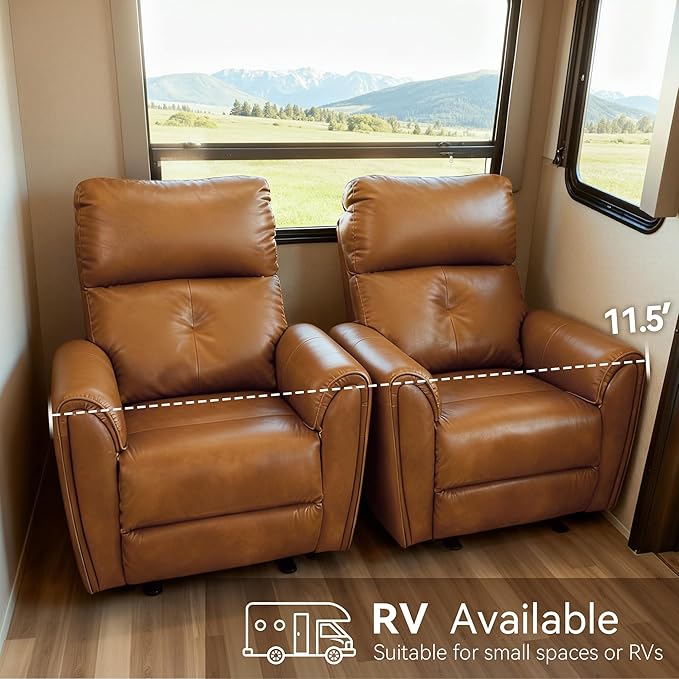MCombo Power Small Recliners for Small Spaces Living Room RVs Modern Style Zero Wall Hugger Recliners Chair with Lumbar Support USB&ampCharging Ports FSC Certified Faux Leather PR699 (Cognac Br