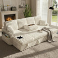 104 U Shaped Sleeper Sofa Bed Sectional Couches for Living Room Plush Corduroy Pull Out Couch Bed with Storage Modular Sectional Couch with Charging Station Cup Holder Side Pocket Beige