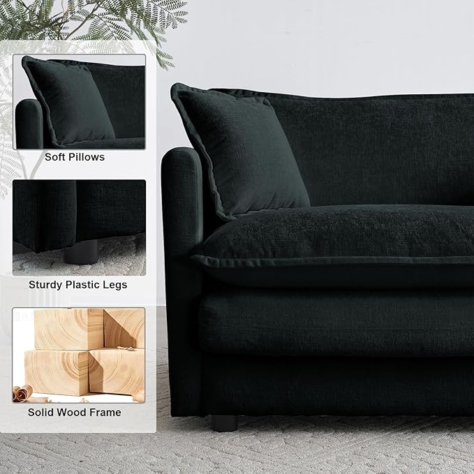 KIVENJAJA 41.4”W Oversized Sofa Chair with Ottoman Modern Chenille Deep Seat Single Couch Armchair Comfy Chaise Lounge Indoor with Pillow for Living Room Bedroom Apartment Black
