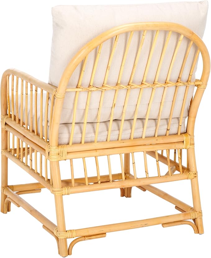 SAFAVIEH Home Collection Reiley Tropical Coastal White/Natural Accent Chair with Cushion (Fully Assembled)