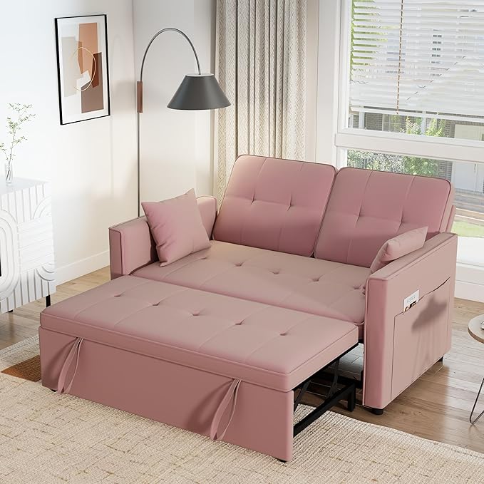 Pull Out Sofa Bed: 71 Pink Convertible Loveseat Sleeper Sofa Bed for Small Space Modern 3 in 1 Couch with Storage Couch Beds for Living Room (Pink)