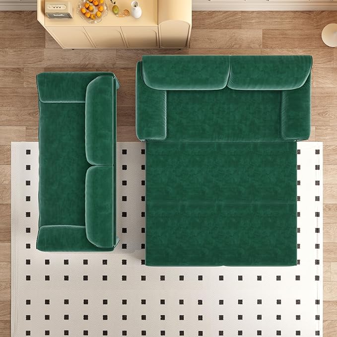 3 in 1 Convertible Queen Sleeper Sofa Bed Comfy Pull Out Futon Couch Bed 66 Modern Velvet Recliner Loveseat Sofa Multi-Functional Green Cloud Couch for Living RoomApartmentOffice (Green 66)