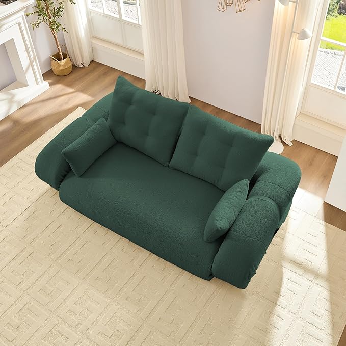 78.7 King Foldable Sofa Bed Lazy Sofa Couch 3-in-1 Multi-Functional Sleeper Sofa Bed Teddy Futon Sofa Floor Loveseat Sofa Human Dog Bed Bean Bag Lounge Recliner for Living Room Green