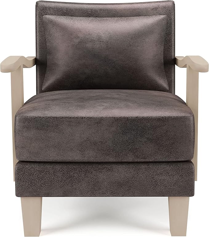 HOMES: Inside + Out Turney Upholstered Chair with Pillow Back and Wooden Arm for Living Room Bedroom Light Brown