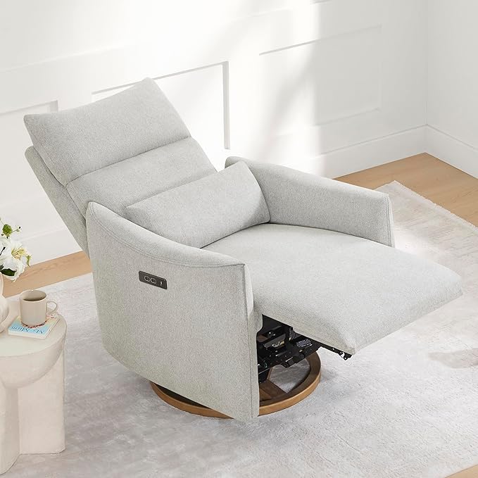 CHITA Swivel Rocker Recliner Chair Power Nursery Glider Recliner Nursery Rocking Chair with Adjustable Power Headrest FSC Certified Solid Wood Base Crockery (Gray)
